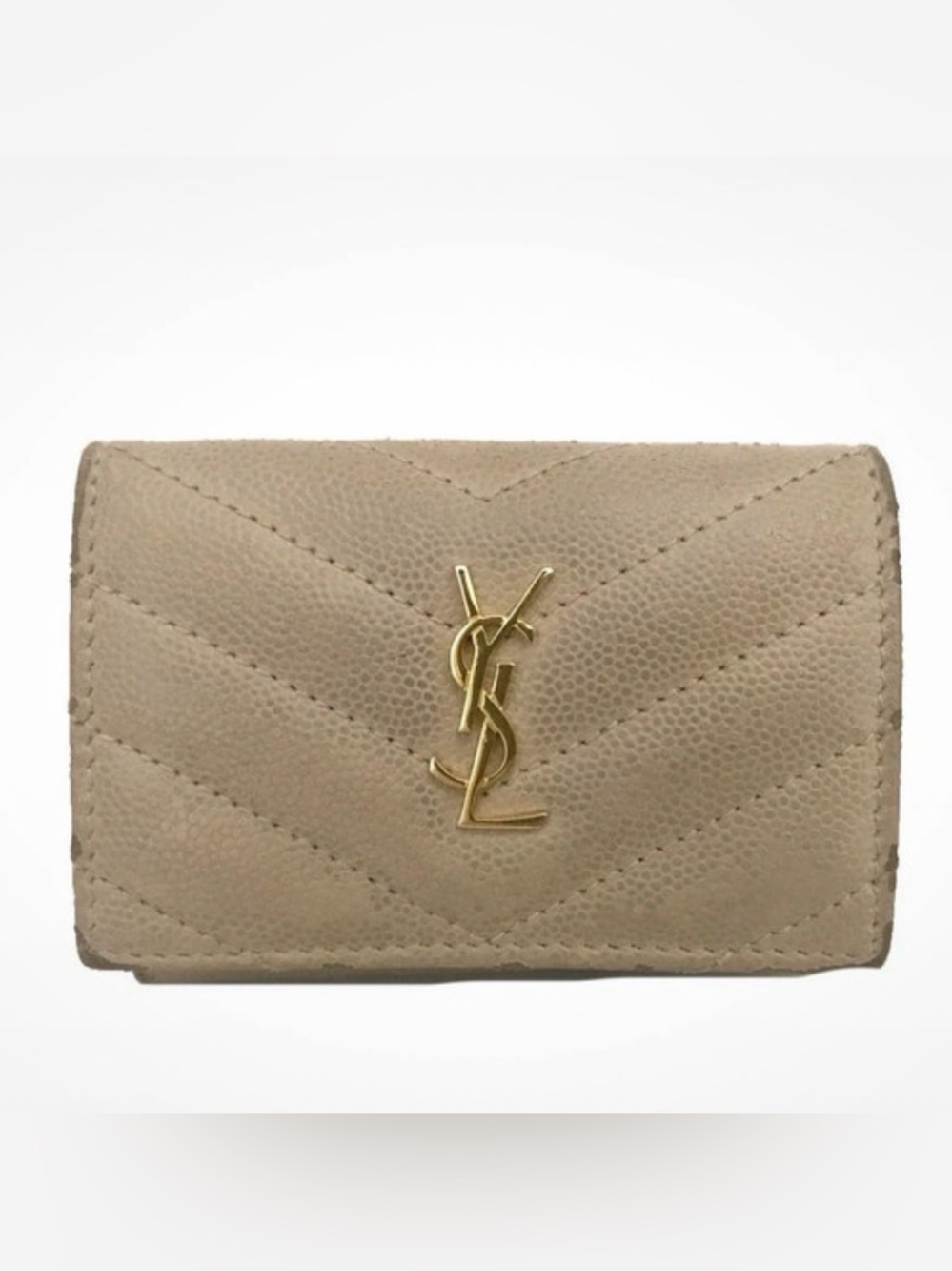 YSL Saint Laurent Cassandra Leather Trifold Wallet in Beige GUC